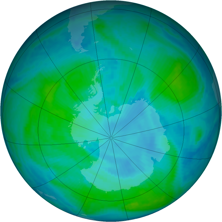 Antarctic ozone map for 13 January 1999